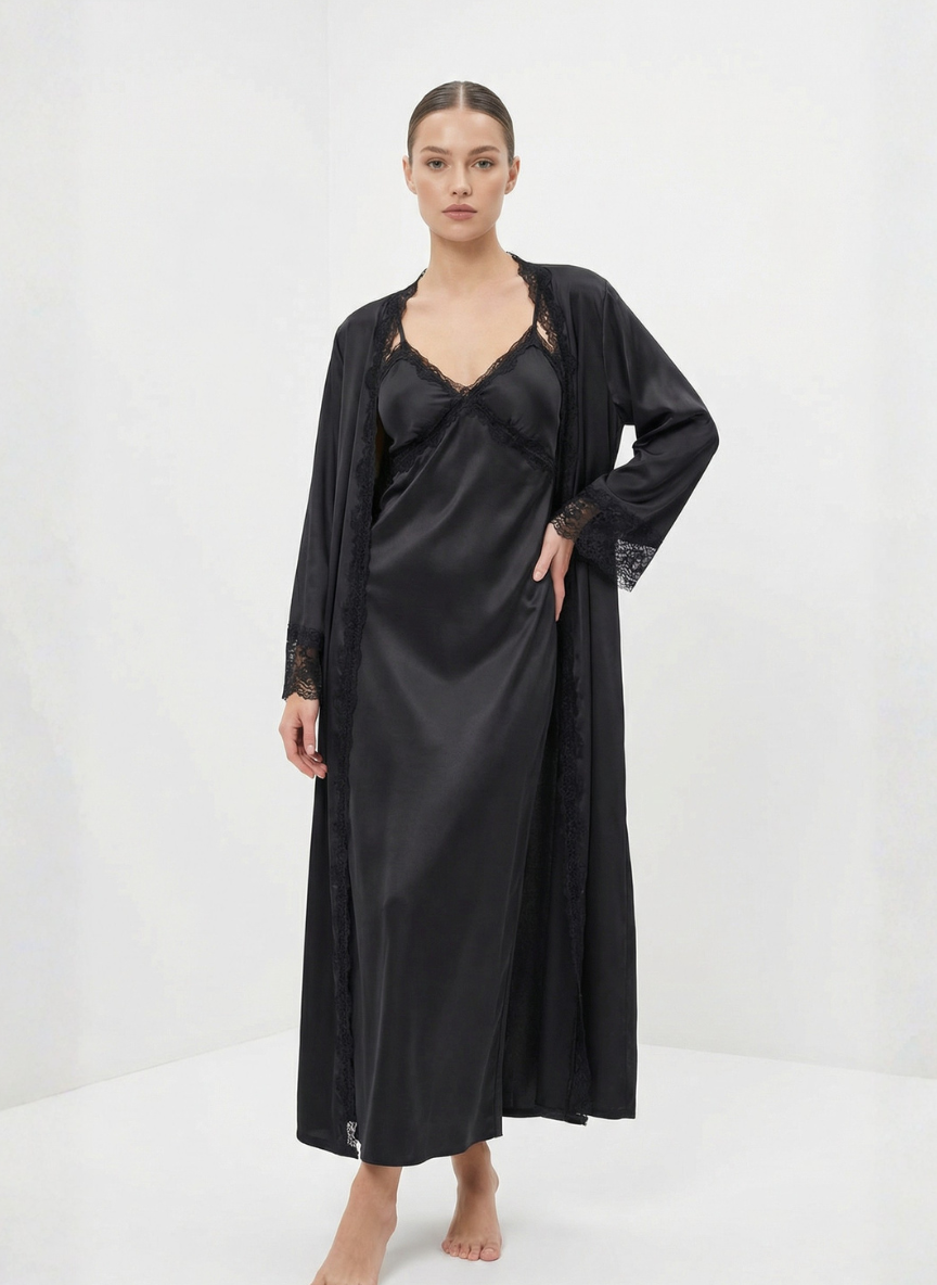 Selena Satin Night Set (Black)